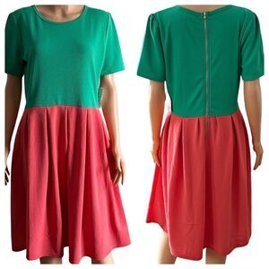 LuLaRoe Amelia Green and Pink Dress XLARGE NWT